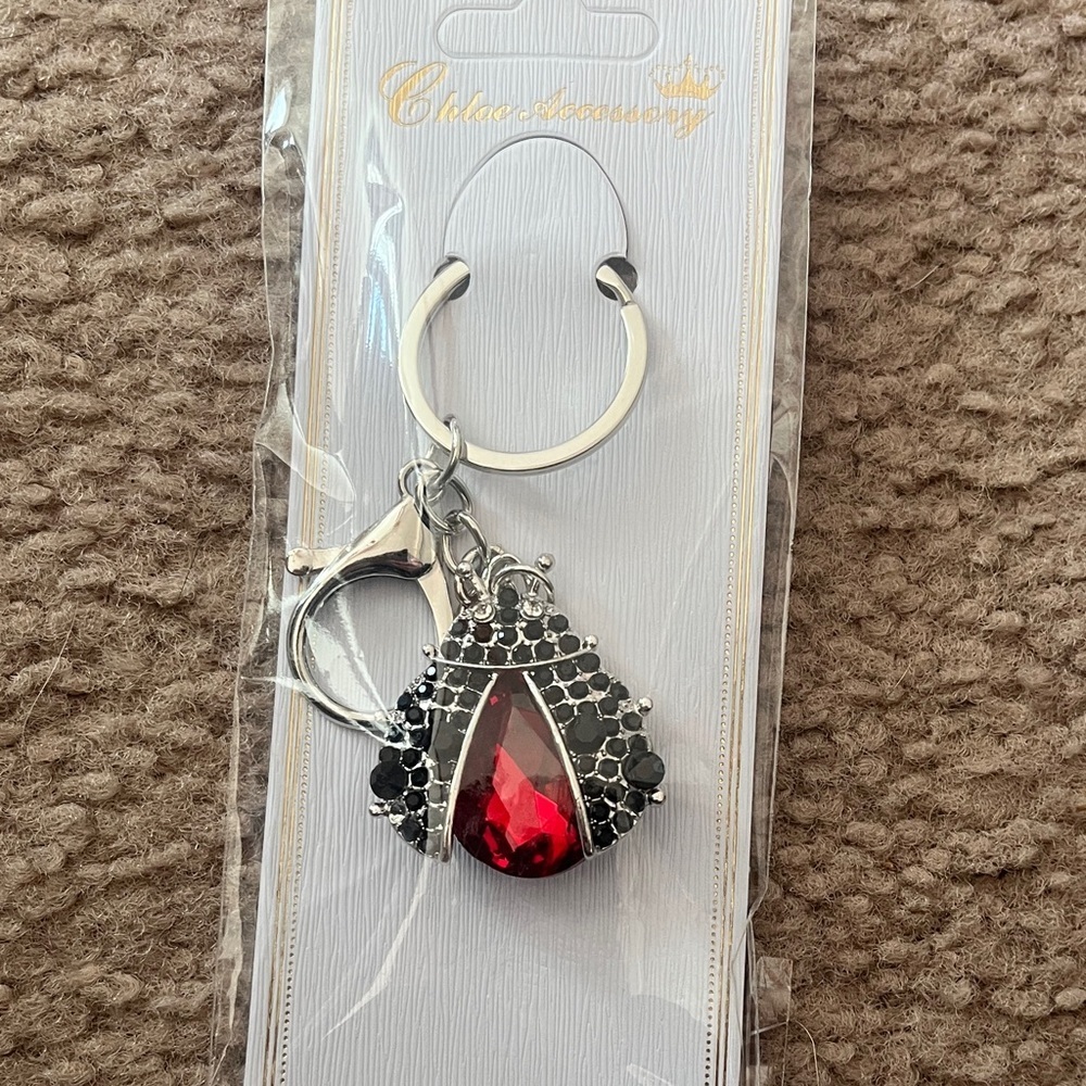 Red and Black Lady Bug Gem Key Holder